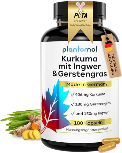 180 Kurkuma Ingwer Kapseln hochdosiert mit Gerstengras & Piperin - Flammenruhe - Kurkuma Kapseln hochdosiert mit Curcuma Extrakt & Curcumin - 6 Monatsvorrat