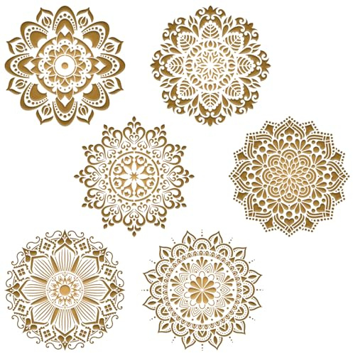 AILUYA - Lot de 6 grands pochoirs mandala - Accessoires de peinture réutilisables - Pour bricolage, décoration murale - 30 x 30 cm