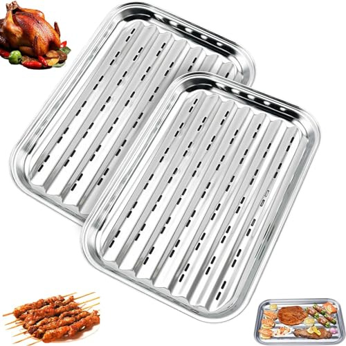 Rostfritt stål återanvändbar stekpanna rostfritt stål silver grillpanna grillbricka med hål för utomhusgrillning, tillbehör för grönsaker, fisk eller kött