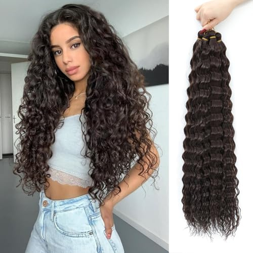 AMLUCKS Deep Wave Curly Crochet Hair Ocean Wave Braiding Hair för svarta kvinnor flickor syntetiska vattenvåg virkade hårförlängningar för bohoflätor (4#, 50 cm–3)