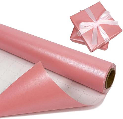 BIHIYII Matte Wrapping Paper Roll 43 cm x 10 m, Pearlescent Gift Wrapping Paper, Pearly Lustre Sparkle Solid Color Gifts Wrap for Birthday Christmas Wedding (Pink)
