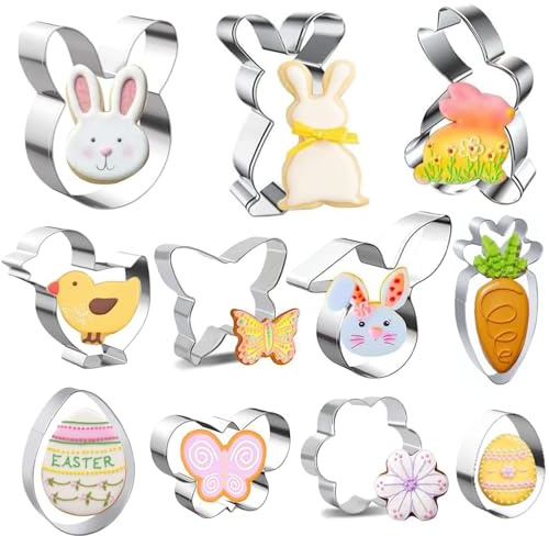 FINEVERNEK Pasqua Formine Biscotti, 11 Pezzi Stampi Biscotti Pasqua, Set di Tagliabiscotti Acciaio Inox Modello Pasqua Uovo, Coniglietto, Regalo Pasquale Ideale e Biscotti Pasquali