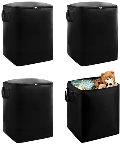 Lot de 4 sacs de déménagement grand format de 240 l - Grands cartons de déménagement avec fermetures éclair et poignées solides - Boîte de rangement avec couvercle - Étanche - Grand sac de