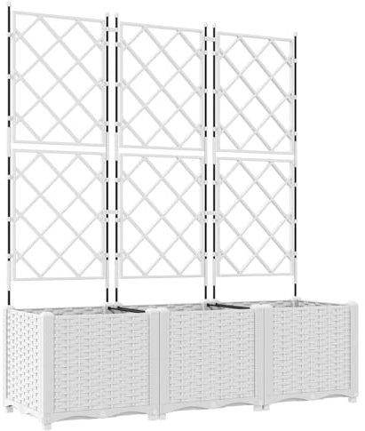 vidaXL Fioriera con Graticcio 3 pz Bianca 120x40x143 cm