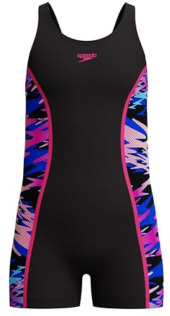 Speedo Girl's Hyperboom Splice Muscleback Swim Legsuit, Black, 12