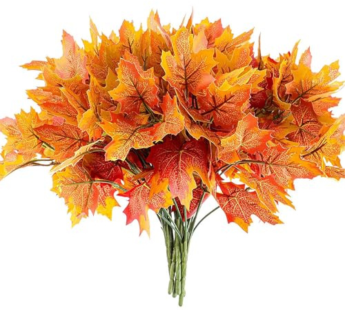 4 Bunches Artificial Autumn Decorations Maple Leaf, Thanksgiving Decorations
