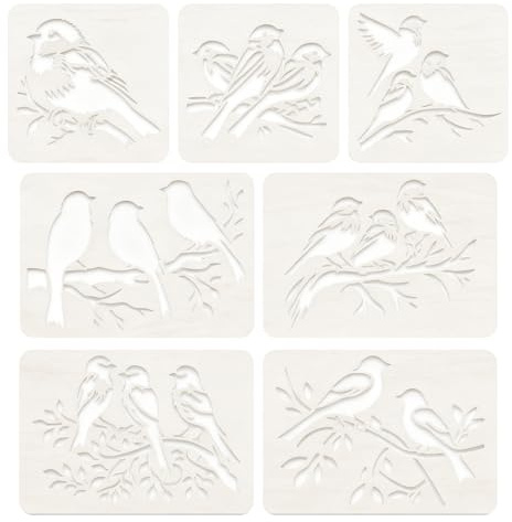 VBSYUYQ 7Pcs Bird Stencils for Painting, Reusable PET Drawing Templates, Laser Cut Bird Pattern Stencils for Wood, Walls, Fabric, Cards & DIY Crafts
