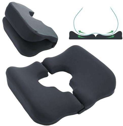 KINDLUME Cojín Hemorroides, Cojín para Coxis, Cojín de Espuma Viscoelástica, Cojín Antiescaras con Abertura en T, Plegable y Transpirable, para Silla Oficina, Asiento Coche y Soporte Diario