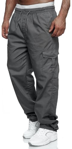 Relwxea Mens Cargo Trousers Work Trousers Straight Fit Jogger Outdoor Pants Stretchy Drawstring Waist Pants with Pockets