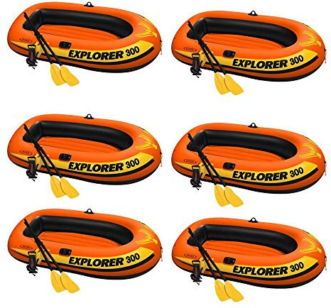 Intex Explorer 300 Inflatable Fishing 3 Person Raft Boat w/Pump & Oars (6 Pack)