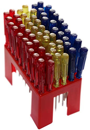 H+H Werkzeug 900 Radio-Schraubendreher im Verkaufsständer 60-tlg Made in Germany, rot/gelb/blau, 100 mm / 120 mm / 140 mm