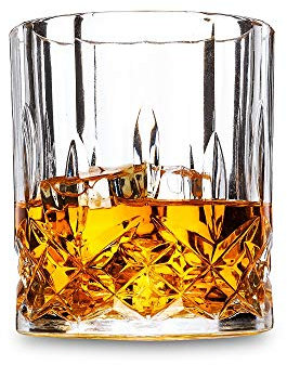 LANFULA Whiskey Gläser Set, 300 ml Bleifreie Kristallglas Whiskybecher, Geschenk für Weihnachten, Schöne Geschenkbox, 4-teiliges