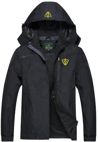 GIISAM Mens Raincoat with Hood Waterproof Rain Jacket for Men Windbreaker Rain Suits Coat for Outdoor Hiking Travel Sports Black