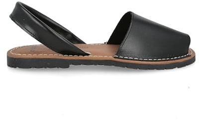 PAYMA - Sandales Menorquinas Avarcas Plates pour Femme Homme Unisexe. Espadrilles Menorcan d'Été. Article en Cuir de l'Espagne. Plante Rembourrée. Couleur: Noir, Taille: EU 45