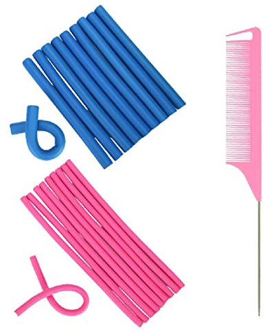 SJBAUTYO 20 Pièces Tiges de Curling Flexible, Les Cheveux sans Chaleur ni dommages Rouleaux de Cheveux Torsadés en Mousse Bigoudis de Cheveux et 1 Peigne de Queue de Rat en Acier,Diamètre 1,2 cm