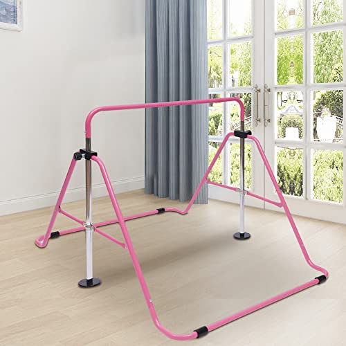 TIXBYGO Turnstange Kinder Turnreck Garten Reckstange Edelstahl Gymnastikstange, Faltbar Turnreck Outdoor Fitness Höhenverstellbar für Kinder Alter 3-8 Jahren, bis 100kg belastbar (rosa)