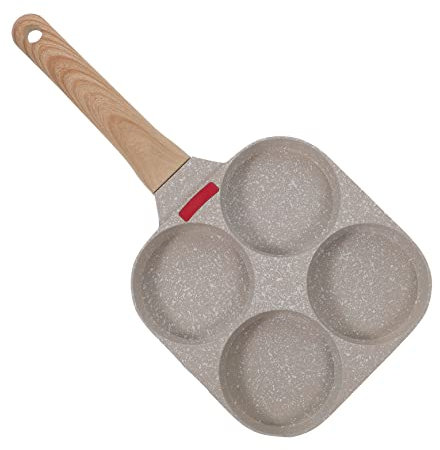 OQHAIR Sartén para Tortillas de Cuatro Agujeros, sartén Plana, Mini sartén Blanca Antiadherente de Madera para Desayuno (Blanco 37,5X19,2 CM)