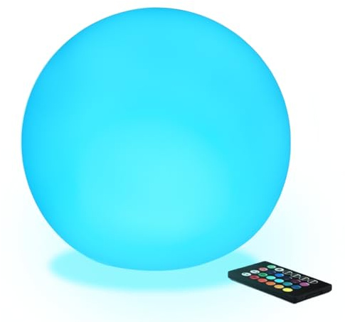 COPU 10 inch Rechargeable LED Ball Light, Dimmable LED Globe Light w/Remote, 16 RGB Colors Changing LEDs Globe Mood Lights, IP65 Waterproof Floor Lamp for Backyard Patio Garden Wedding Party Home