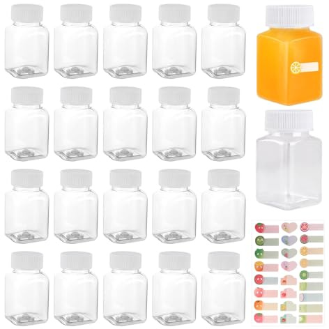 SJDOFU Bottles with Lids, Pack of 20 Small Reusable Leak-Proof for Filling, Leak-Proof Bottle for Juices, Water, Smoothies, Drinks, Ginger Shot (White)