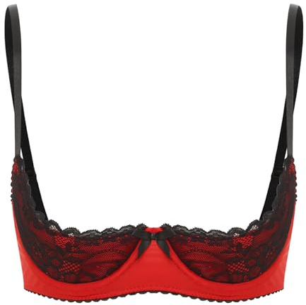 Sywiyi Dam bystlyft öppen bröst sexig push up bh spets lyftbehå med bygel underkläder underkläder sexiga underkläder, röd, XXL