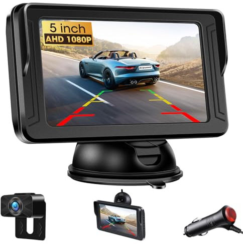 【2K】 Rückfahrkamera Auto 5 Zoll Rückfahrkamera mit Monitor Kein Bohren IP69 Wasserdicht Auto RückfahrKamera für Nachtsicht SUV/Pickups/Wohnmobil DC 12V Plug-and-Play Einfache Installation