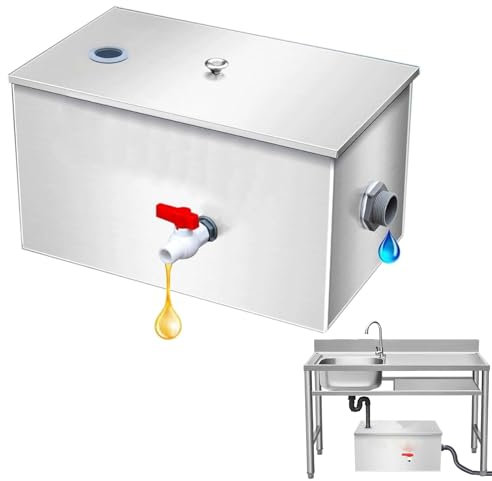 Séparateur de Graisse, Séparateur de Graisse Commercial en Acier Inoxydable, Séparateur de Graisse de Cuisine avec Panier Filtrant et Valve de Vidange d'huile, pour Évier Simple