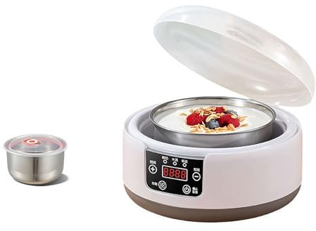 Automatic Yogurt Maker 1.2L, Timer and Constant Temperature Control, Stainless Steel Inner Container with 5 Glass Jars for Homemade Greek, Vegan or Flavored Yogurt, Low Noise