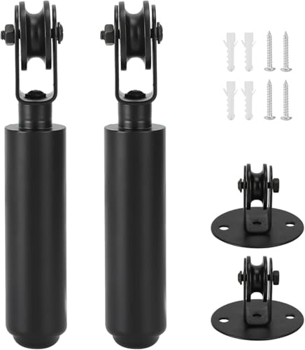 Rueda de Polea Negra, Polea de Lámpara de Metal, Lámpara Colgante de Montaje en Techo, Gancho Lámpara Polea Alambre con Varilla Rodamiento para Lámpara Colgante de Ventilador (2Pcs)