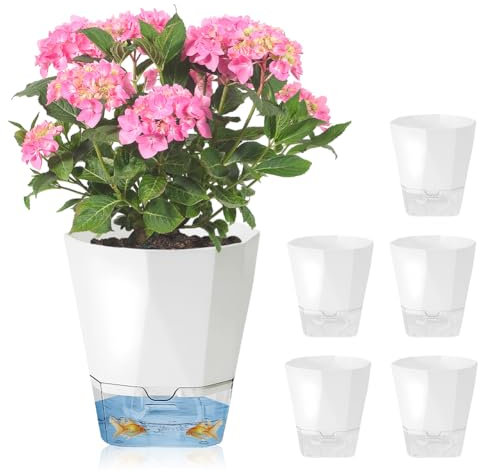FOGARI 6er Set Kräutertöpfe Küche Selbstbewässernd, 12.5cm Blumentopf,Pflanzentopf mit Selbstbewässerung und Wasserspeicher für frische Küchenkräuter