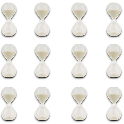 12x Clessidra In Vetro Colore Bianco Misura 10 cm Durata 5 minuti Decorazione Casa Oggettistica Timer Tempo Regalo Idea Bomboniera Matrimonio, Comunione, Battesimo