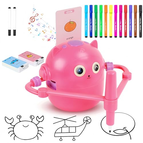 HUIJUTCHEN Drawing Robot for Boys Girls, Educational Drawing Machine Voice Interaction Draw Learning Machine with 100 Word Cards & 12 Color Pens Present for Boys Girls Birthday Christmas