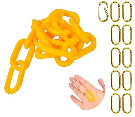 Ahniiqo 60 Feet Plastic Barrier Chain Yellow,1.5-Inch Link Diameter Safety Barrier Chain，Large Plastic Chain，6MM Plastic Barrier Chain，Plastic Chain Links