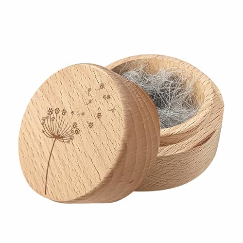 CREATCABIN Urne Funéraire Ronde Bois pour Animaux Petite Urne pour Cendres Poils d'animaux Boîte Souvenir Pissenlit Bois D'Acacia Urne Décorative Funéraire Boîte Commémorative pour Chiens Chats 5x4cm