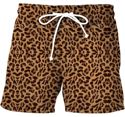 Generisch Short de sport léger avec imprimé léopard pour homme - Short de plage et de loisirs, Orange, S