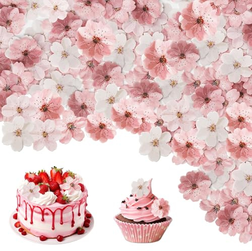 Flowers for Cakes a Forma di Fiore di Ciliegio,75 Pezzi Decorazioni per Torte Floreali,Floreale Decorative Torta,Decorazione per Torta Fiori di Ciliegio,Adatto per Feste di Compleanno,Feste a Tema