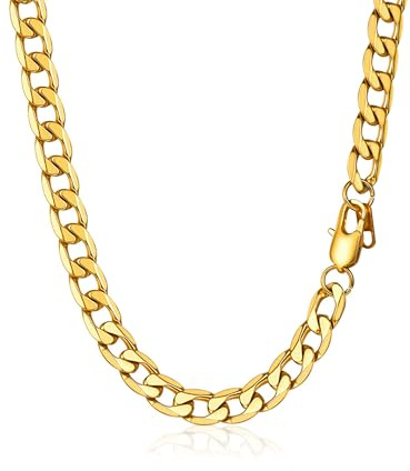 PROSTEEL Mens Curb Chain Necklace, Cuban Link Chains Silver/Gold Plated/Black, 4mm/6mm/9mm/13mm Width, 18-30 Inches, Hip Hop Hypoallergenic 316L Stainless Steel Jewellery -Send Gift Box