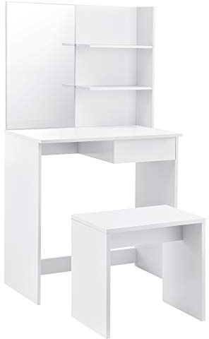 [en.casa] Schminktisch mit Spiegel und Hocker Frisierkommode Frisiertisch Kosmetik Kosmetiktisch Weiß