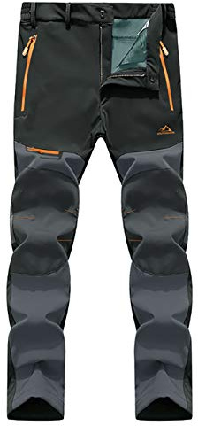 EKLENTSON Mens Waterproof Snow Ski Pants Fleece Lined Outdoor Hunting Climbing Windproof Pants Zipper Pockets Black