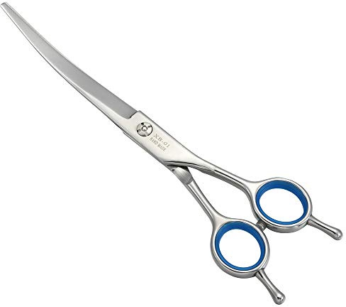 Filhome Dog Grooming Scissors, Stainless Steel Pet Cat Shears Cutting Trimming Scissors Curved for Grooming Dogs Cats