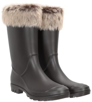 Mountain Warehouse Faux Fur Womens Wellies - Fully Waterproof Ladies Wellington Rain Boots, Cotton Lining, Moulded Footbed - Best for Autumn Winter, Outdoors & Daily Use Beige Adult Shoe Size 4
