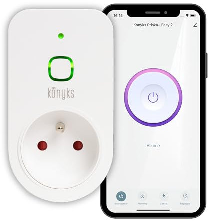 Prise connectée Konyks Priska+Easy FR - WiFi + BT, 16A, 3680W, compteur de consommation, compatible Alexa et Google Home, automatisations faciles