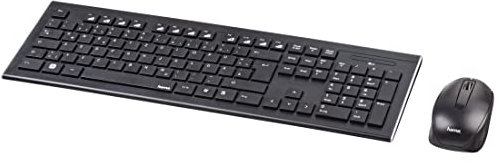 Hama - Teclado y ratón inalámbrico Cortino (Paquete de Teclado inalámbrico de 2,4 GHz, Dongle USB, ratón óptico de 1000 dpi, Teclado Azerty y Teclado Digital, para PC, portátil), Color Negro