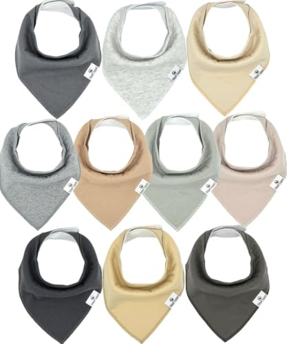 Diaper Squad 10-Pack Organic Baby Bandana Drool Bibs | Super Absorbent & Adjustable | Triangle Bandana Bibs Style | 100% Soft Cotton | Solid Neutral Colors