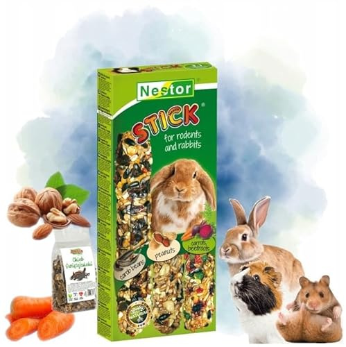 Pack of Three Rodents Hamster and Rabbits Sticks Food CAROB BEANS/PEANUTS/CARROTS Flavor Seed Natural Gnawing/Nibbling Treats 175g Guinea Pig Rat Mouse Gerbil Animal Pet 3in1 Degu Chew Snacks