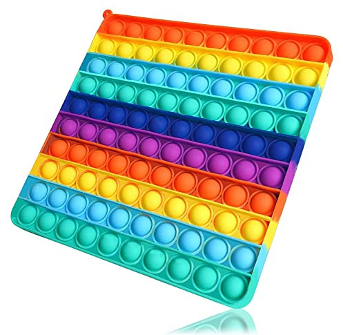 KICOSOADT Pop it,popit XXL Toys,Rainbow Pop It Toy, Push Pop Bubble Fidget Sensory Toy für Kinder und Erwachsene, Fidget Popper Stress Reliever - 20CM Pop It Toy(100 Blasenquadrat)