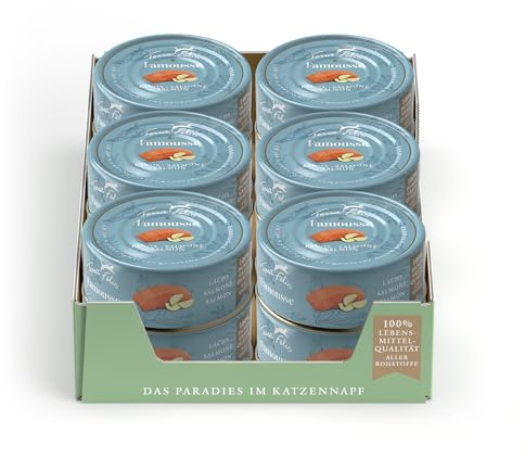 Terra Felis Salmone - Famousse Cibo umido, 12x80g I Cibo per gatti premium con materie prime di qualità alimentare al 100% I Prodotto in Germania | Senza zucchero I Alimento complementare