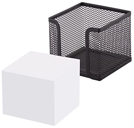 D.RECT - Zettelbox | aus Mesh | Solides Metall | Für den modernen Arbeitsplatz | Schwarz | mit Zettelblock 700 Blatt - 95x95x80 mm