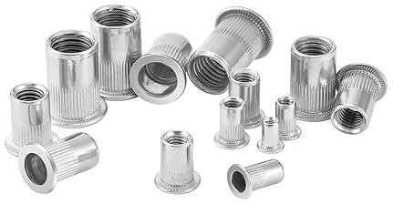 HXJDAM 30 tuercas de remache de acero inoxidable M8, tuercas ciegas con cabeza avellanada y cabeza plana, fijación para metal, acero, fibra de vidrio, plástico