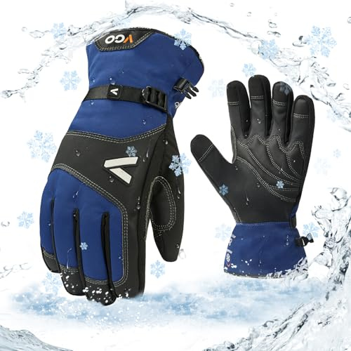 Vgo... Winter Waterproof Working Gloves Men, Thermal Gloves in Leather for Outdoor Ski Snowboard (Blue-GA7760FLWP, L (Pack of 1))