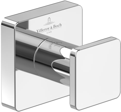 Villeroy & Boch Elements Striking Handtuchhaken, Handtuchhalter für Wandmontage, Wandhaken aus Messing, Zubehör Bad, Badhaken eckig, 45 x 44 x 45 mm – Chrom